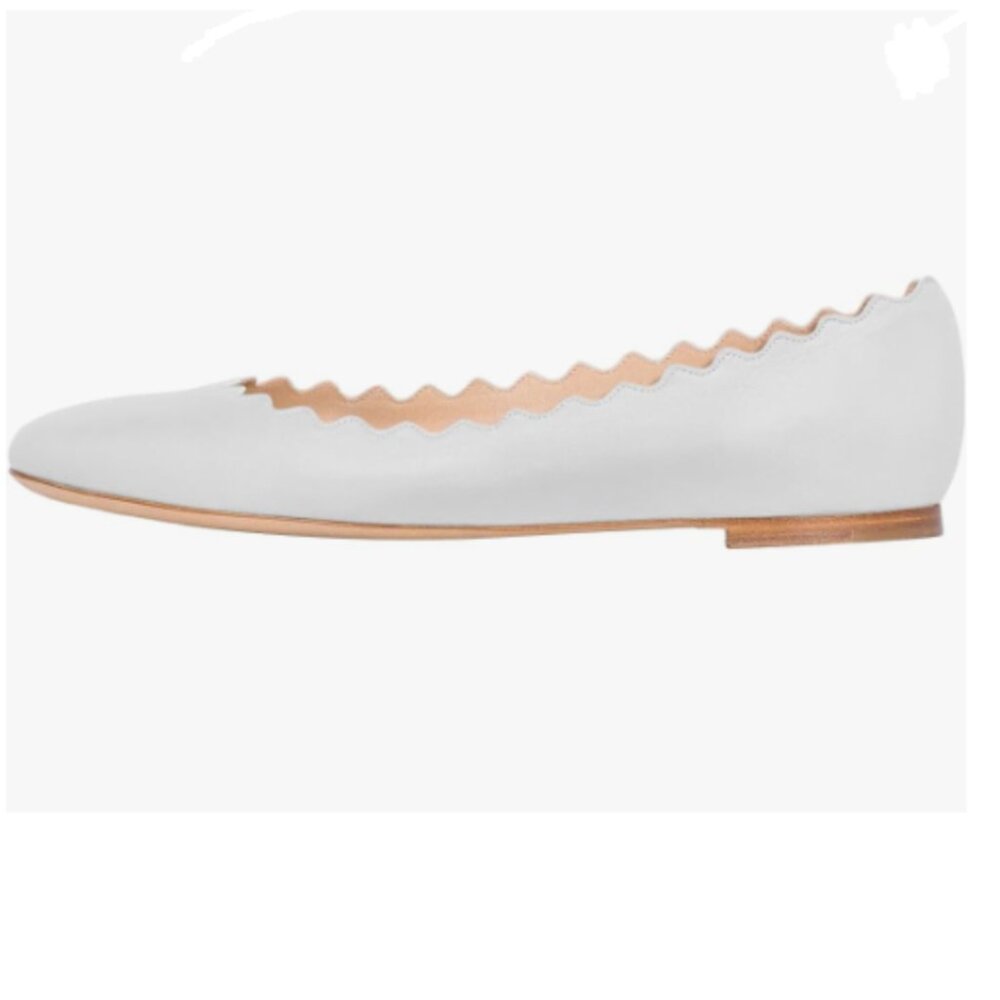 FOWT White Round Toe Comfy Ballet Flats Slip on Wave Edge Pumps Office Shoes